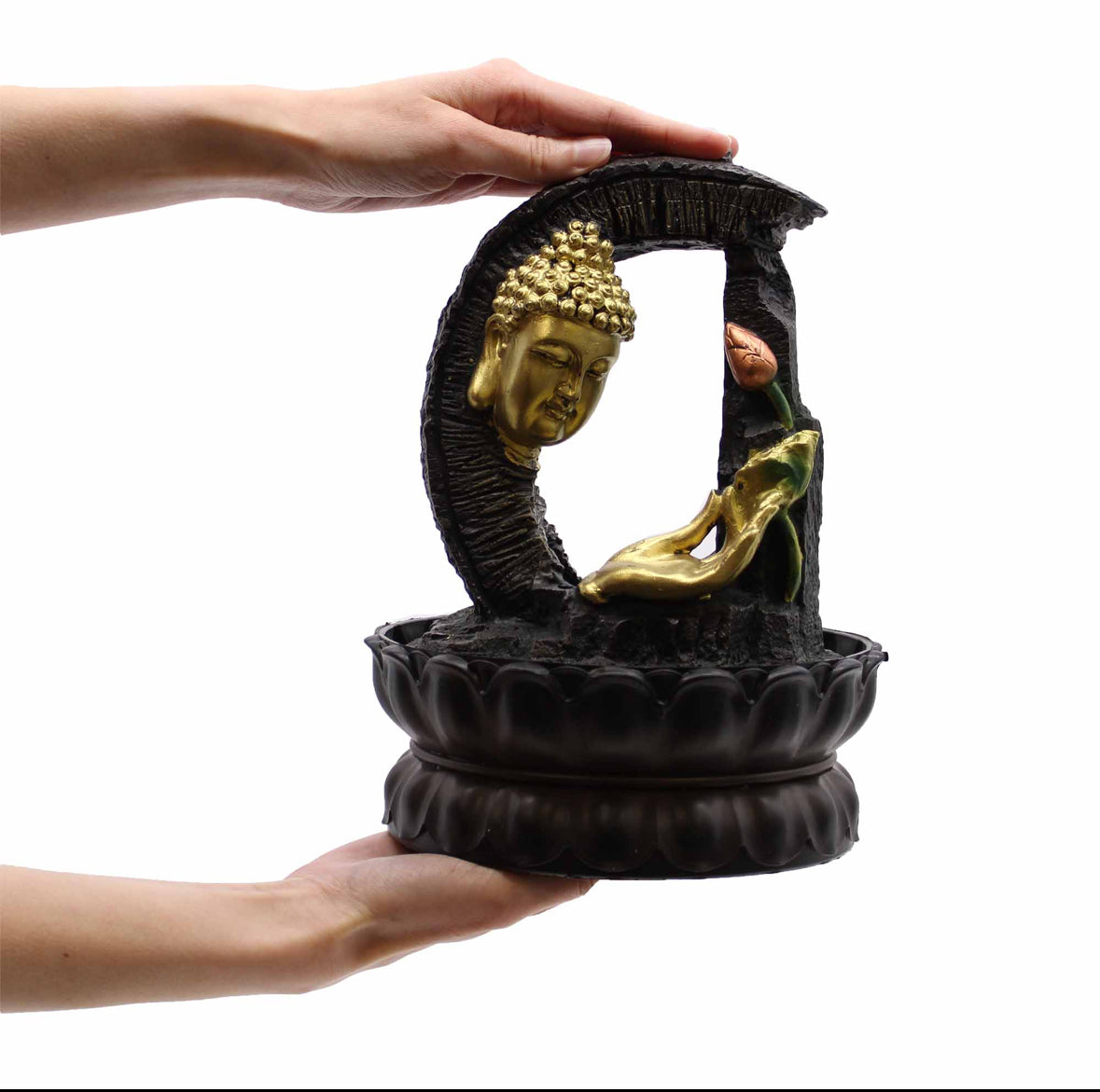 Tabletop Water Feature - 30cm - Golden Buddha & Lotus 🇬🇧