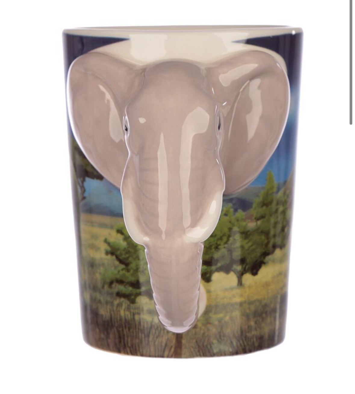 Shaped Handle Ceramic Mug - Elephant Savannah Decal 🇬🇧