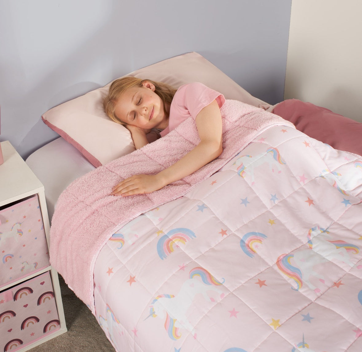 Kids Teddy Fleece Unicorn Weighted Blanket, Blush - 3kg 🇬🇧