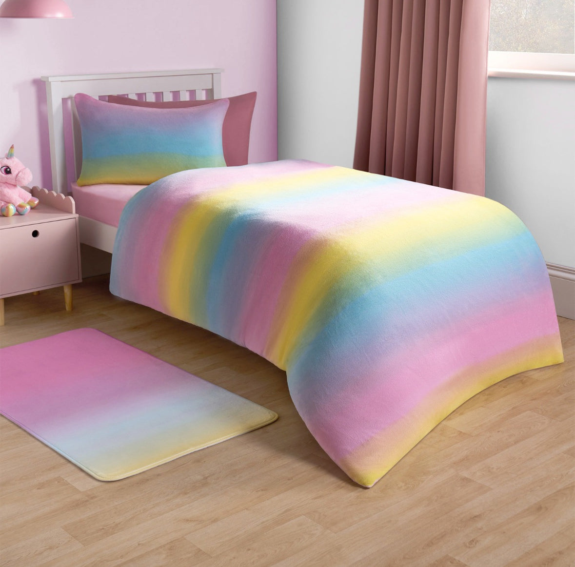Rainbow Ombre Fleece Duvet Set - Multi 🇬🇧