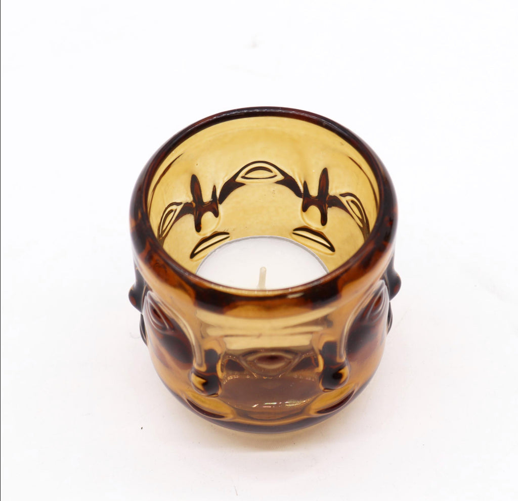 2x Buddha Faces Candle Jar - Antique Amber 🇬🇧