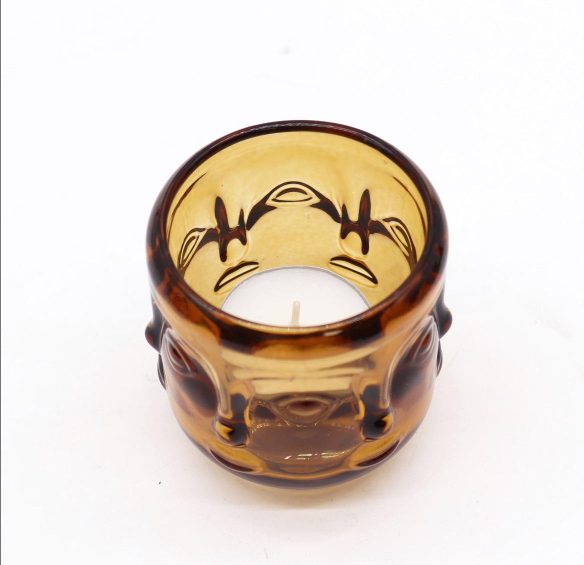 2x Buddha Faces Candle Jar - Antique Amber 🇬🇧