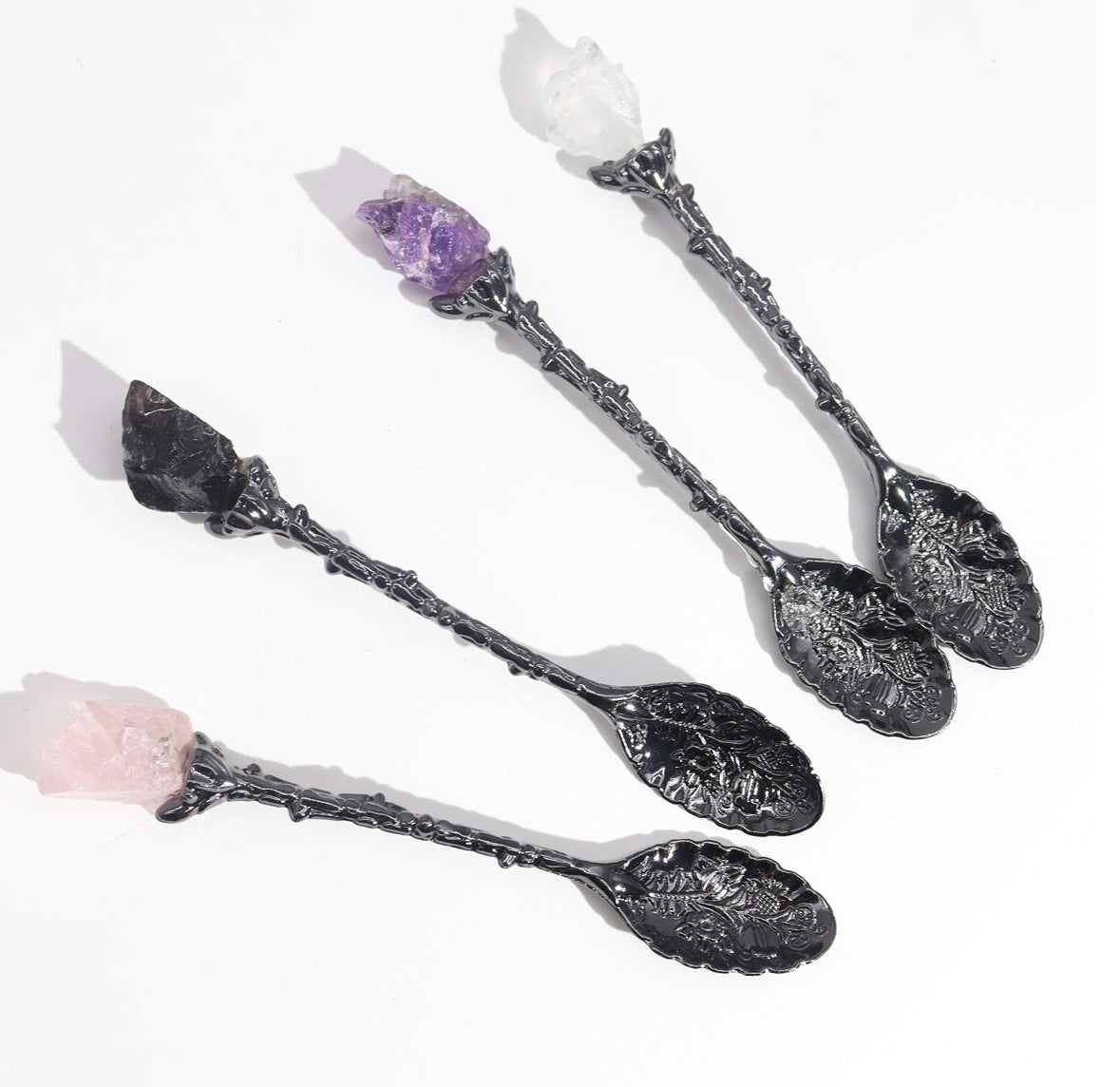 Set of 7 Dark Silver Gemstone Crystal Witch Spoons 🇬🇧