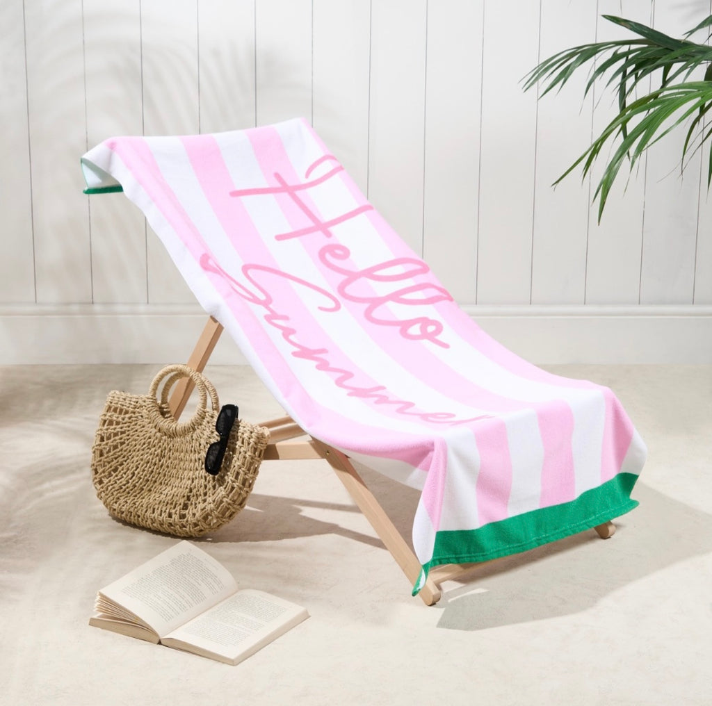 Striped Hello Summer Beach Towel - Blush 🇬🇧