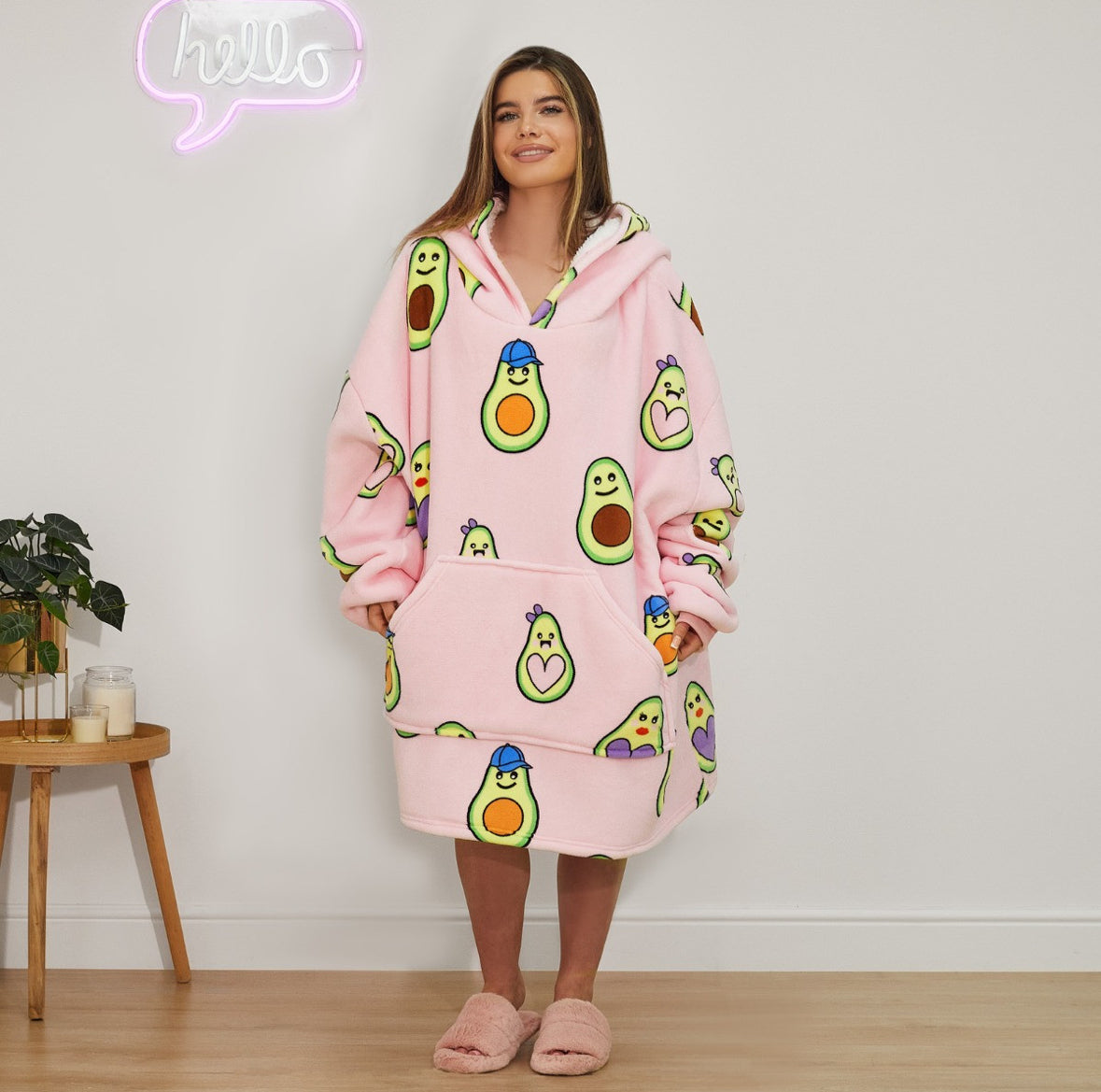 Avocado Print Hoodie Blanket, Blush - Adults 🇬🇧