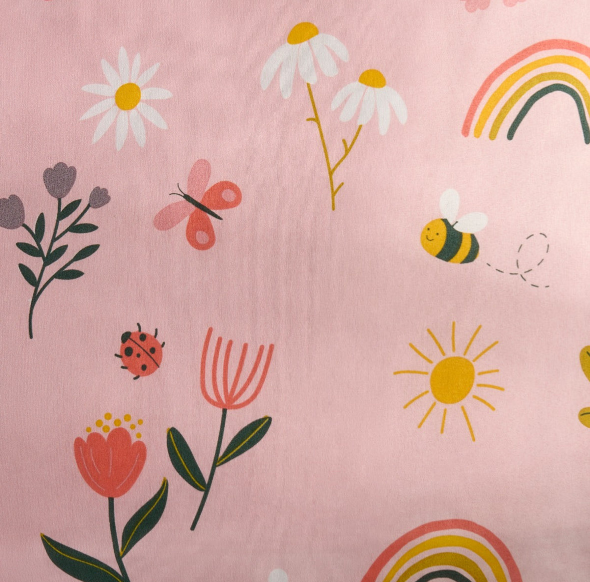 Flowers and Rainbows Print Reversible Duvet Set - Pink 🇬🇧