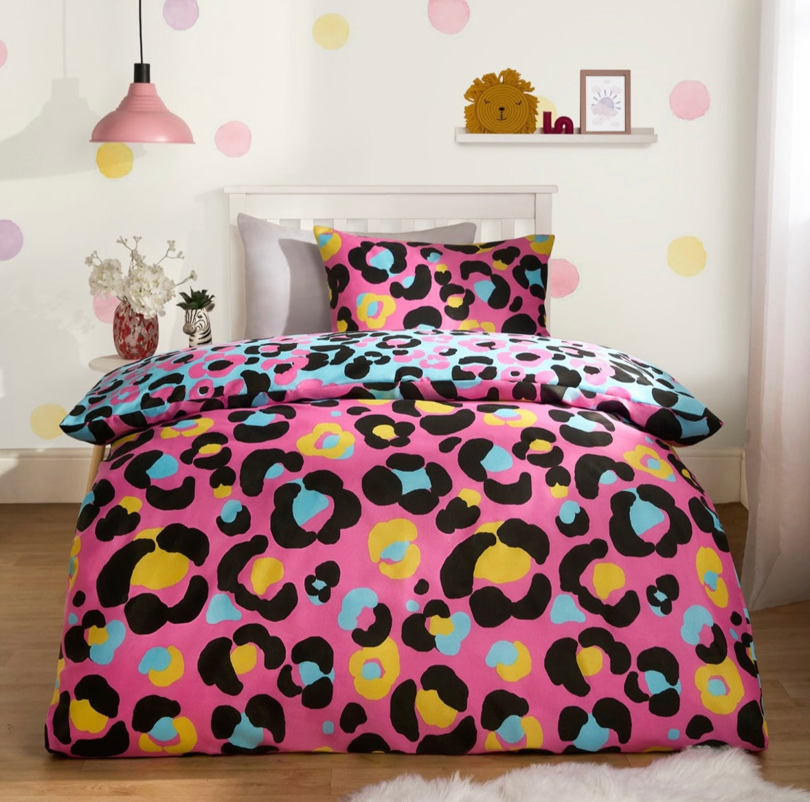 Abstract Neon Leopard Print Reversible Duvet Set - Pink 🇬🇧