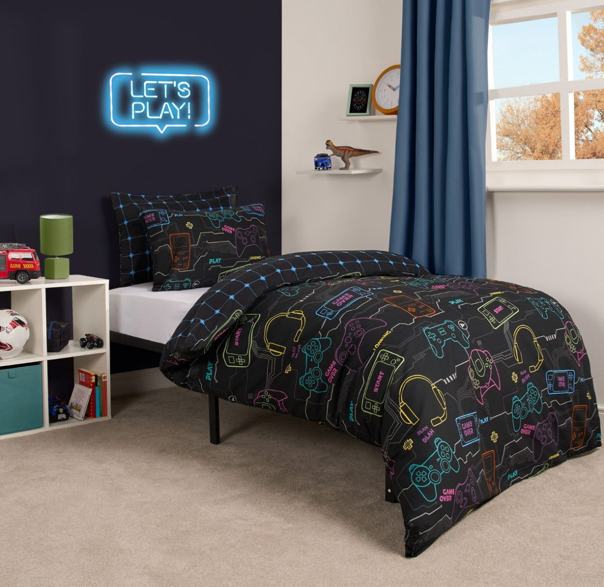 Neon Gaming Check Reversible Duvet Cover Set 🇬🇧