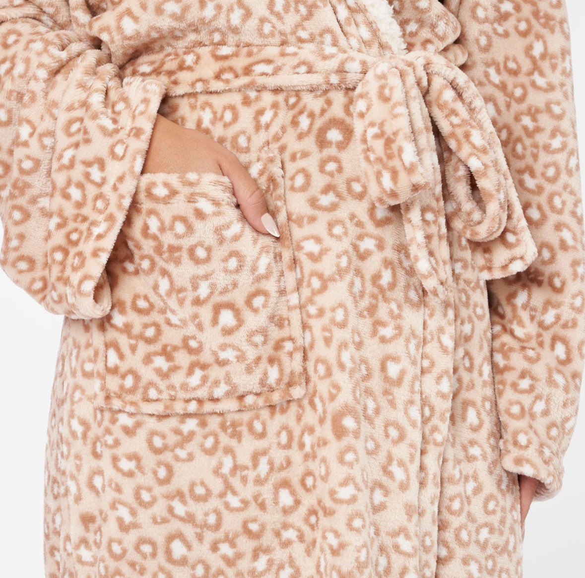 Leopard Flannel Fleece Dressing Gown - Natural 🇬🇧
