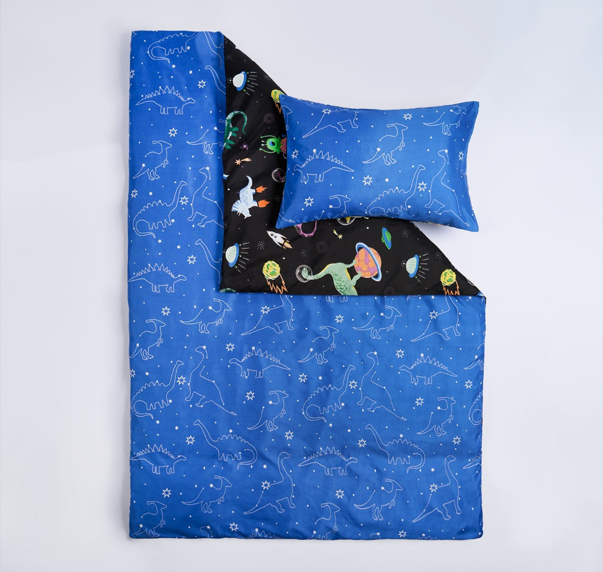 Kids Space Dinosaur Print Reversible Duvet Cover Set - Black/Blue 🇬🇧