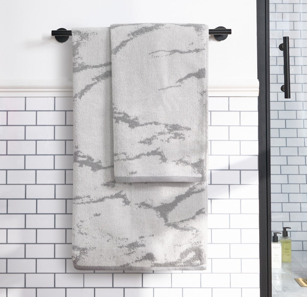 100% Cotton Jacquard Marble Towel - Grey 🇬🇧
