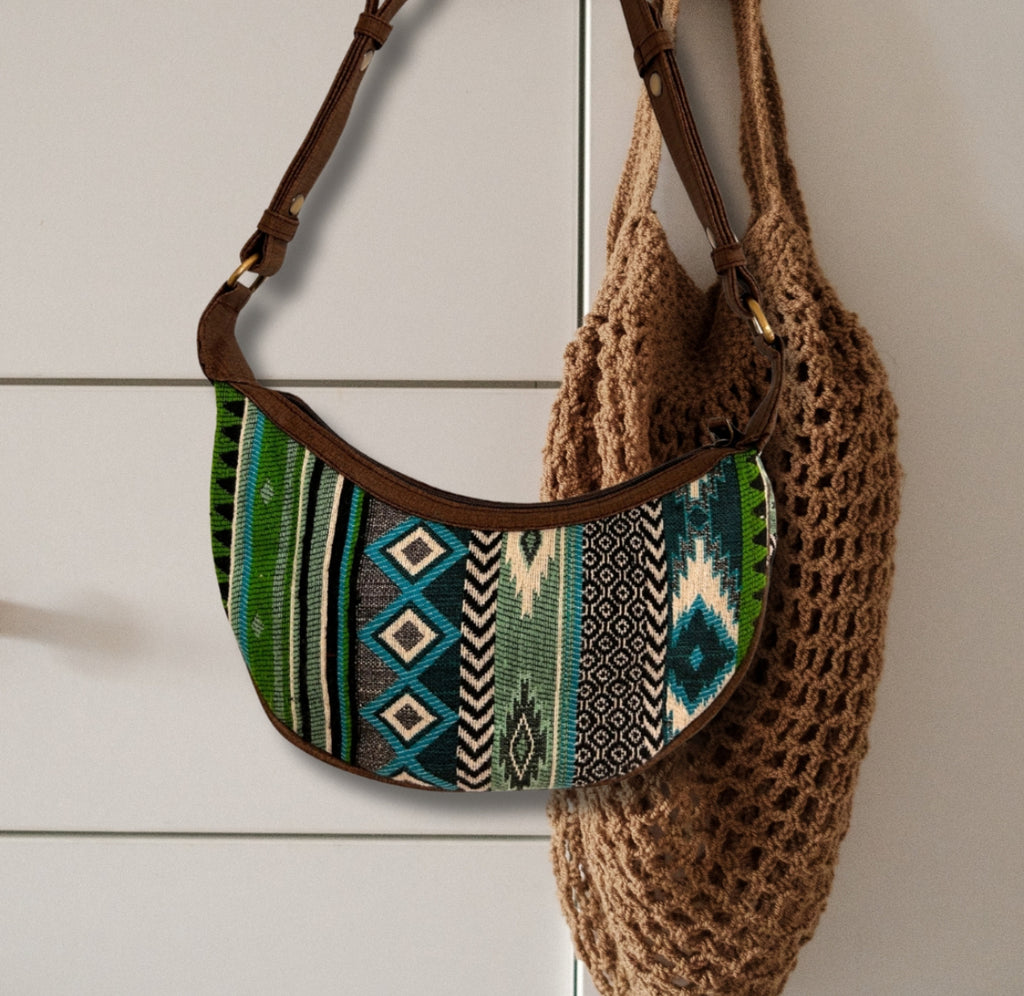 Jacquard Hobo Bag - Bold Greens (brown strap) 🇬🇧