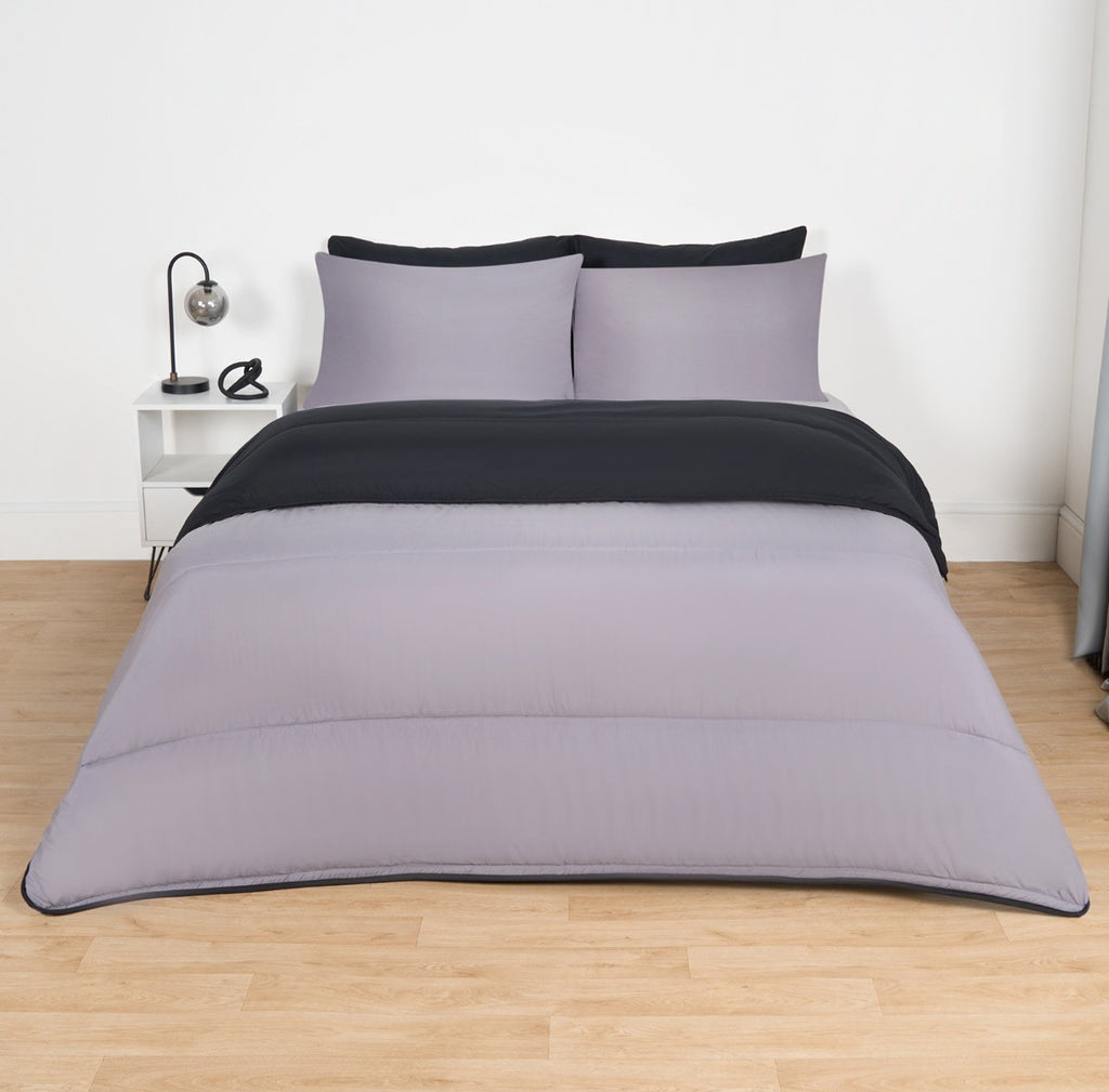 Coverless 10.5 Tog Reversible Duvet & Pillowcase - Black/Grey 🇬🇧