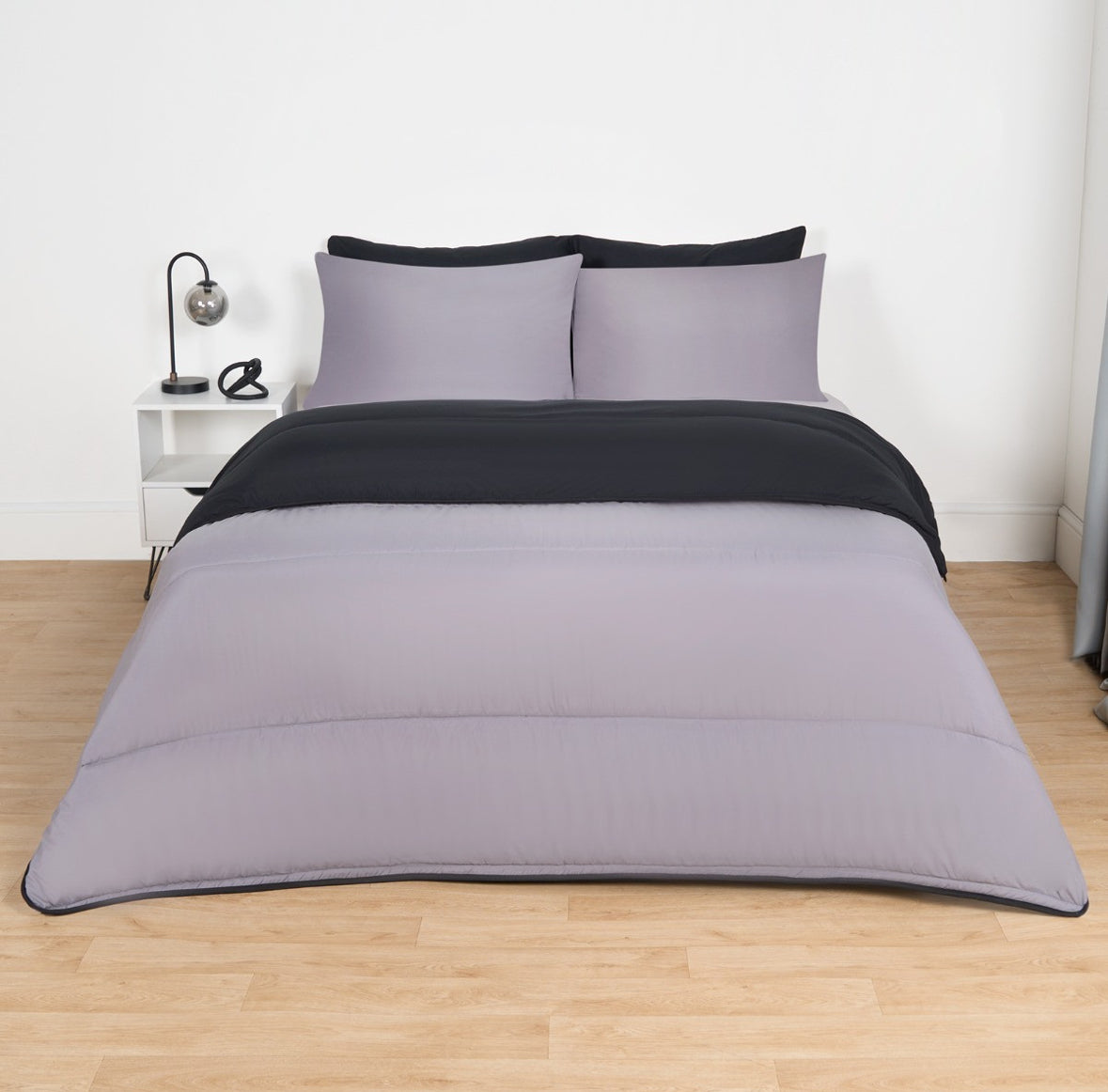 Coverless 10.5 Tog Reversible Duvet & Pillowcase - Black/Grey 🇬🇧