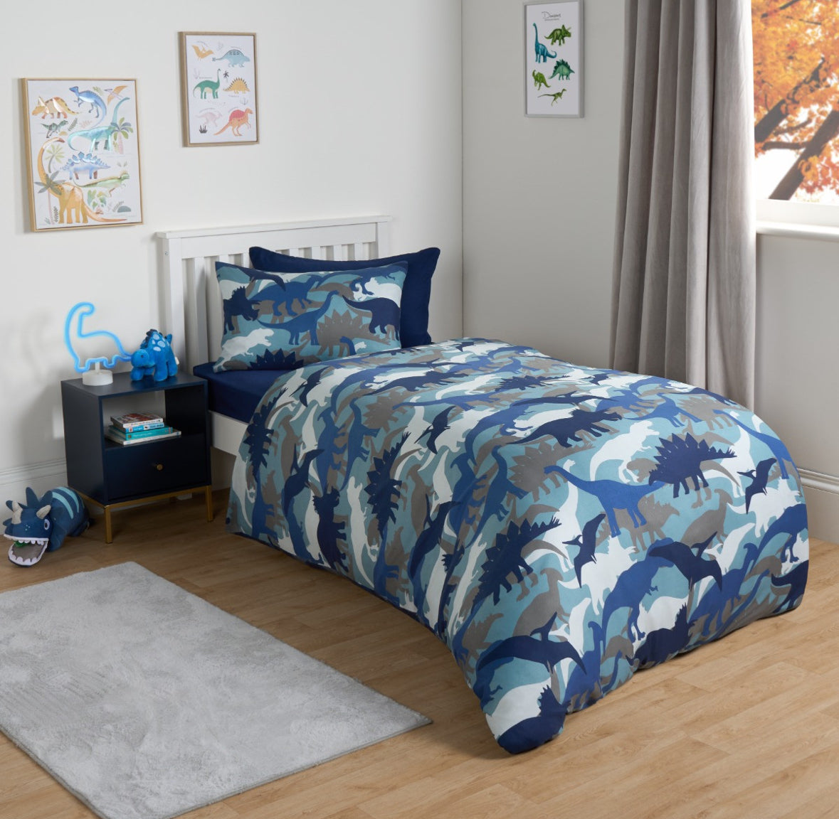 Camo Dino Reversible Duvet Cover Set - Navy single 🇬🇧