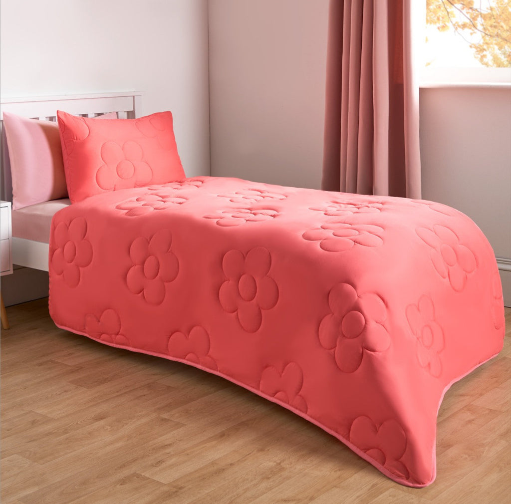 Coverless Daisy Quilted 7.5 Tog Duvet Set - Coral Pink 🇬🇧