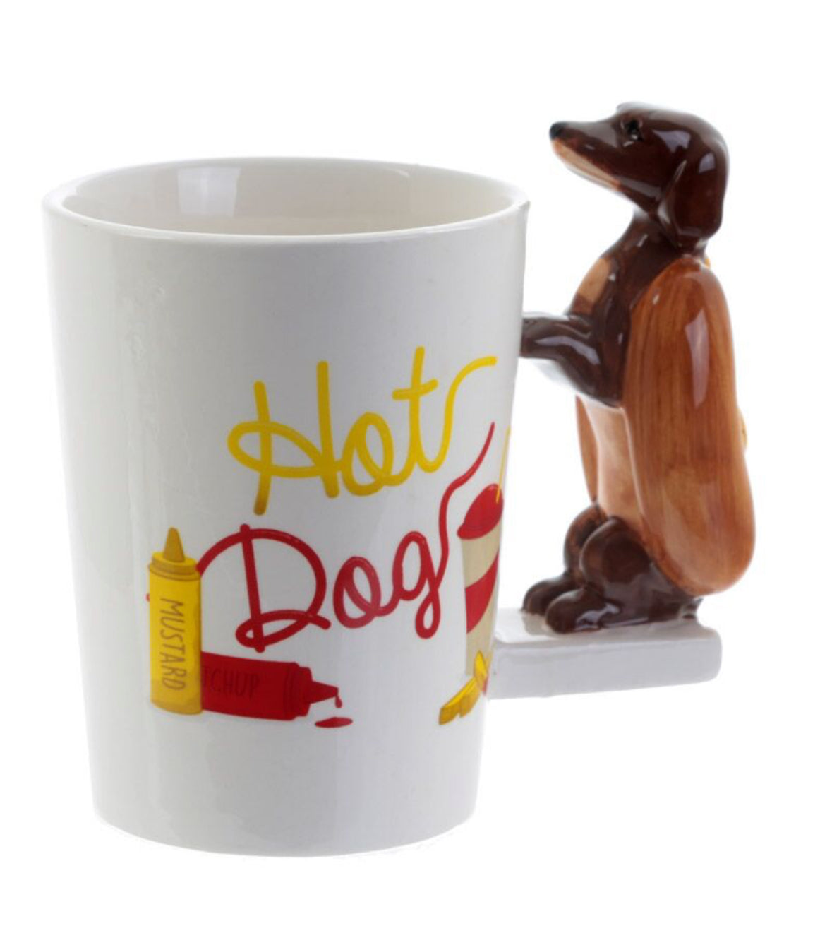 Shaped Handle Ceramic Mug - Sausage Dog in Bun HOT DOG Fast Food 🇬🇧