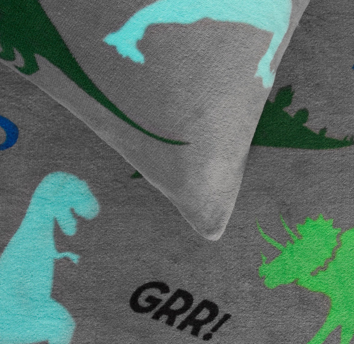 Dino Print Fleece Duvet Set - Grey in single 🇬🇧