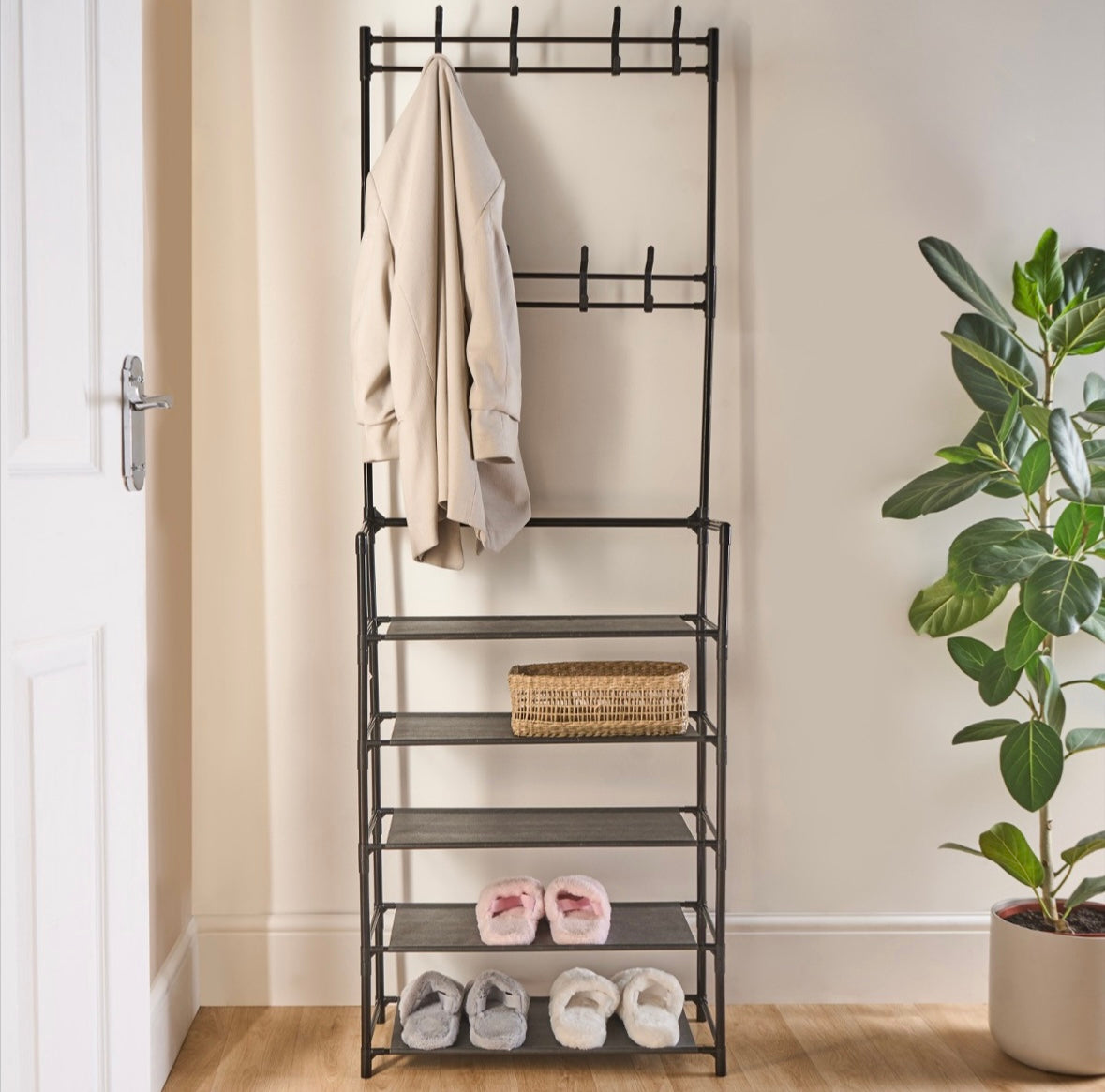 16 Hook Garment Rack with Shelving - Black 🇬🇧