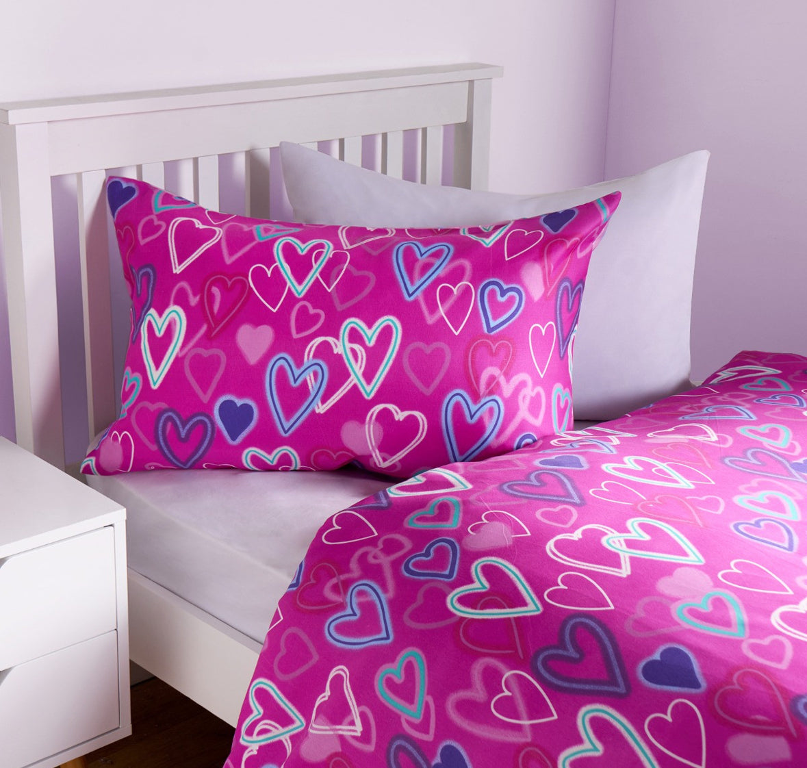 Neon Hearts Reversible Duvet Cover Set - Pink 🇬🇧