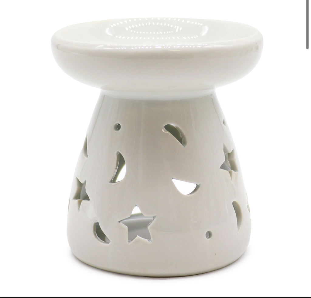 Lrg Classic White Oil Burner - Moon & Star 🇬🇧