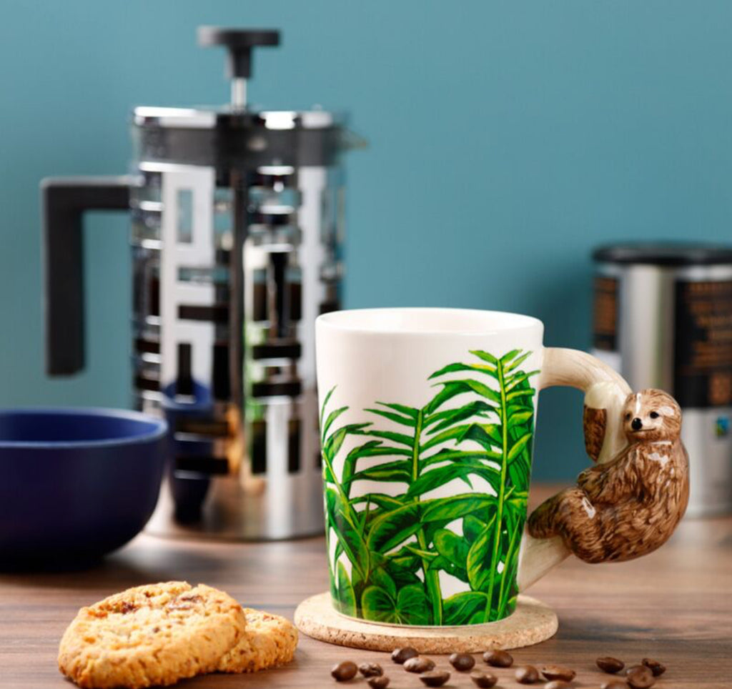 Shaped Handle Ceramic Mug - Jungle Explorer Sloth 🇬🇧