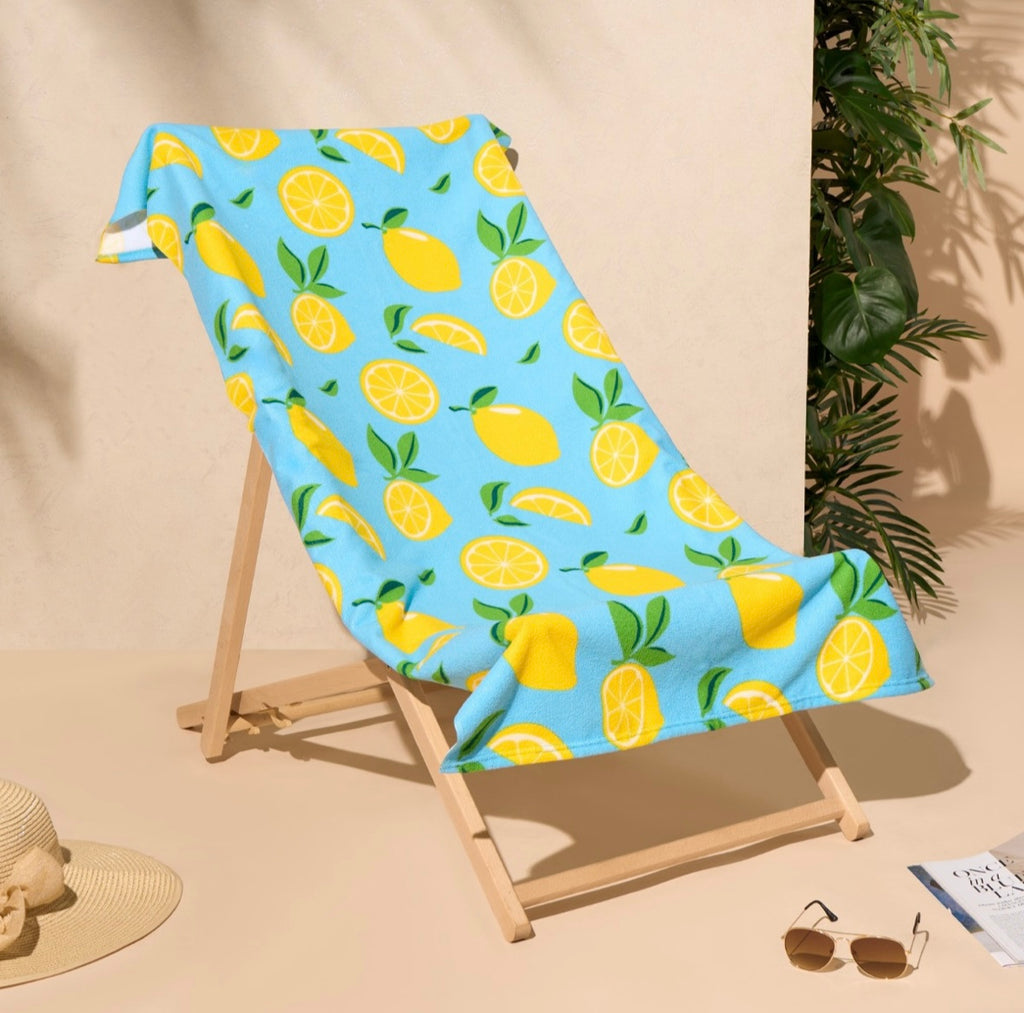 Lemon Print Beach Towel - Blue 🇬🇧