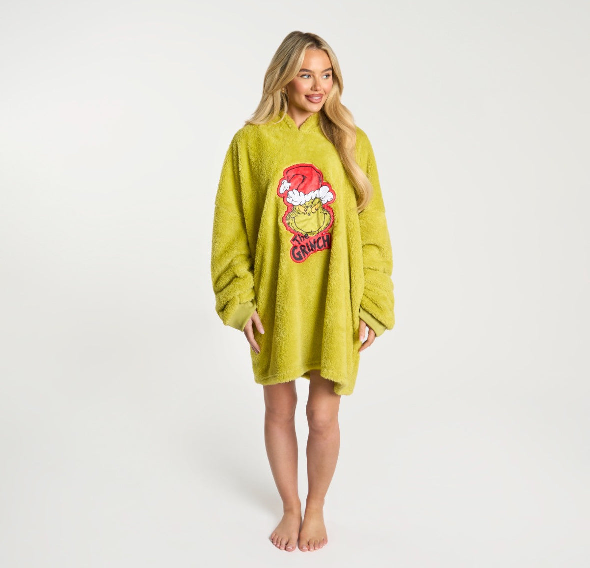 Adults Novelty Grinch Teddy Hoodie Blanket - Green 🇬🇧