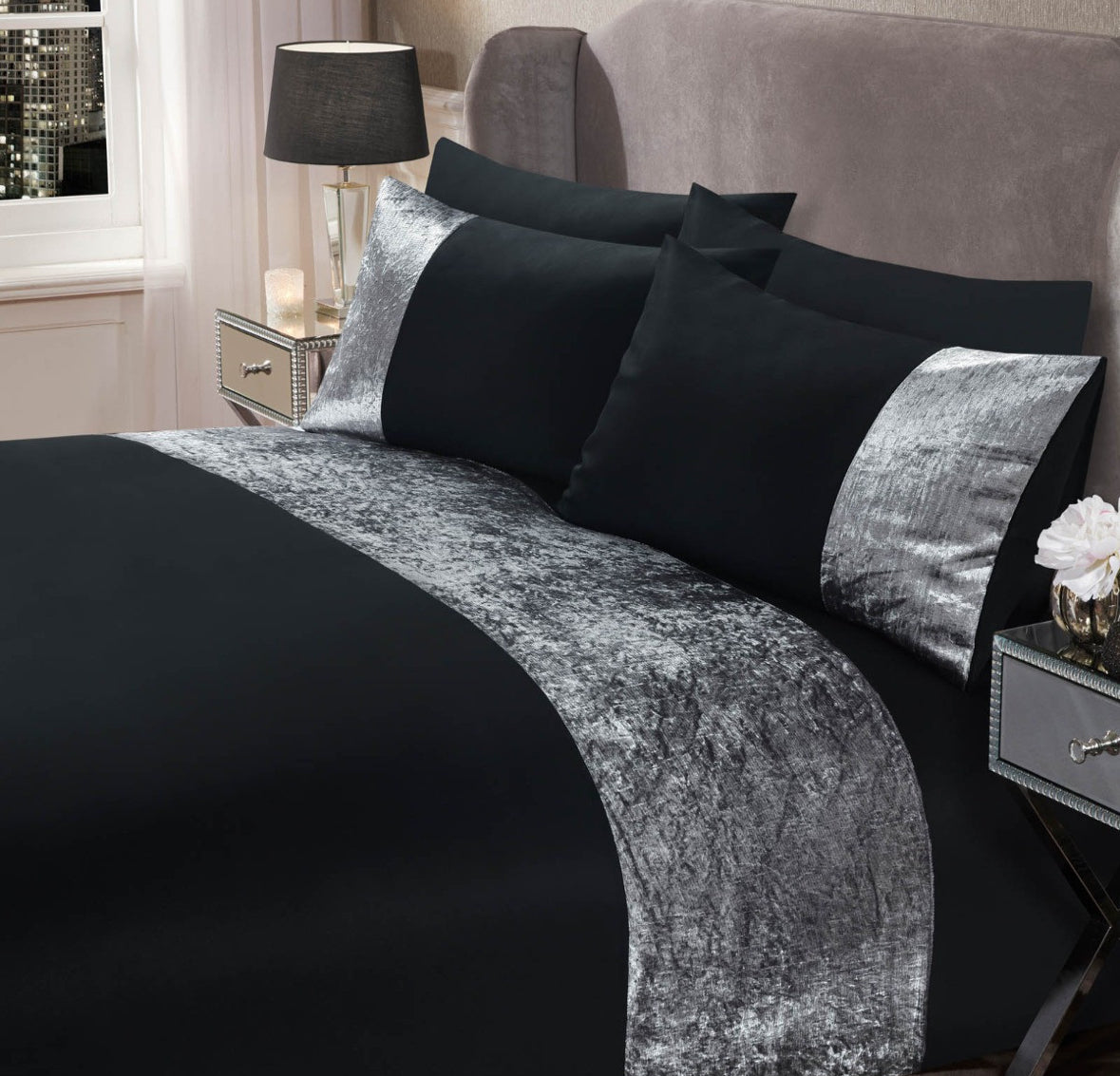 Crushed Velvet Band Duvet Set 🇬🇧