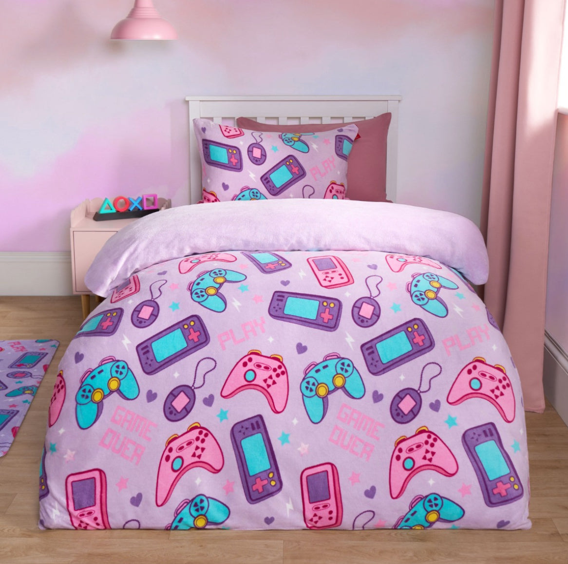 Gaming Print Fleece Duvet Set, Lilac - Single 🇬🇧