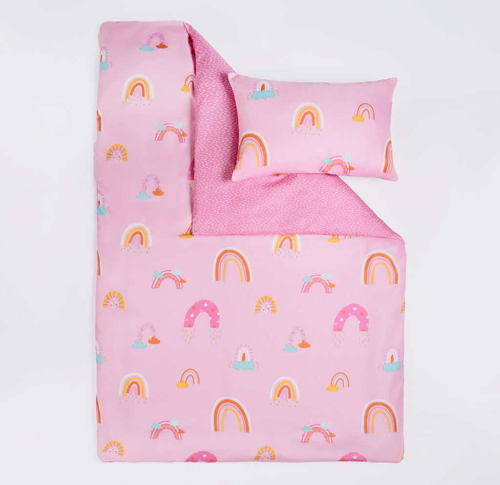 Bright Dash Rainbow Reversible Duvet Cover Set - Pink junior/cot 🇬🇧