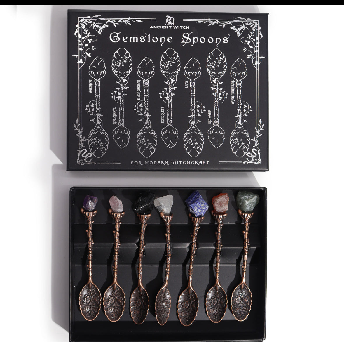 Set of 7 Bronze Gemstone Crystal Witch Spoons 🇬🇧