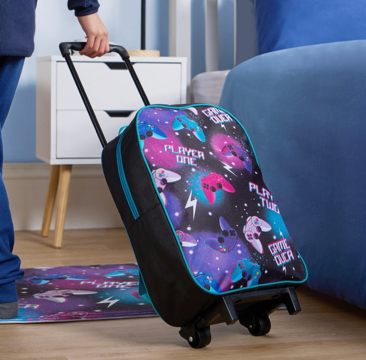 Kids Gaming Print Trolley Backpack - Purple 🇨🇳