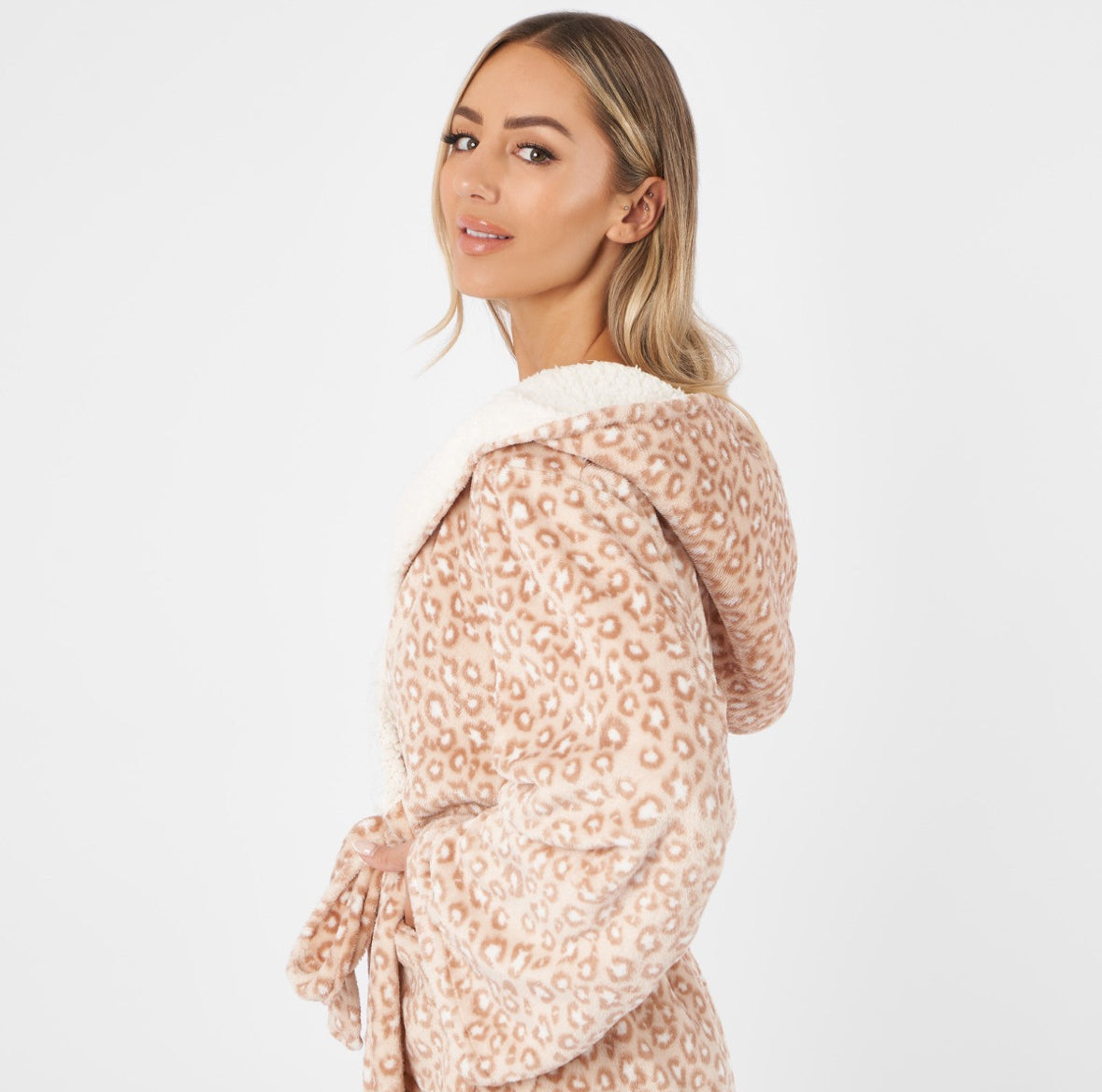 Leopard Flannel Fleece Dressing Gown - Natural 🇬🇧