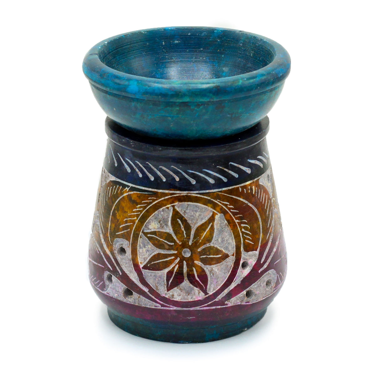 Small Coloured Soapstone Oil Burner 8cm - Flower 🇬🇧