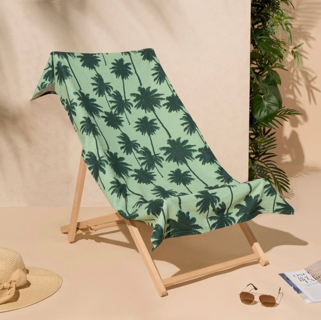 Palm Print Beach Towel - Green 🇬🇧