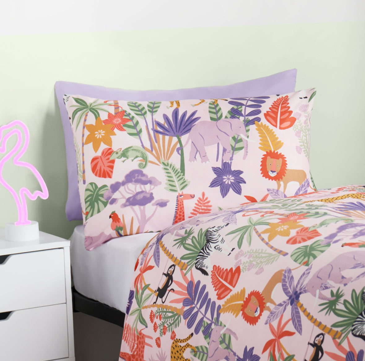 Kids Safari Print Reversible Duvet Cover Set - Purple 🇬🇧