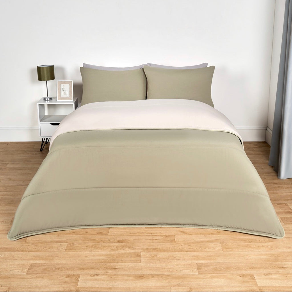 Coverless 10.5 Tog Reversible Duvet & Pillowcase - Sage/Natural 🇬🇧