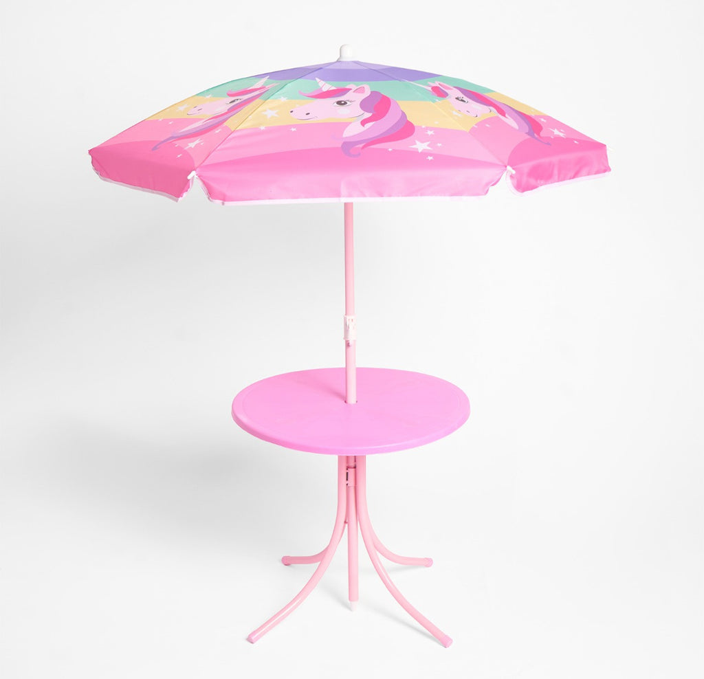 Kids Unicorn Print Bistro Set with Parasol - Pink 🇬🇧