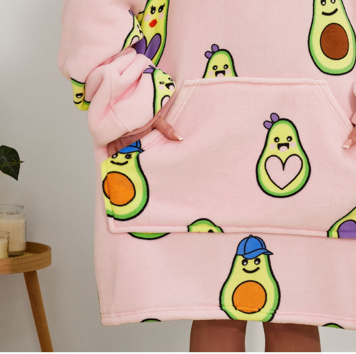 Avocado Print Hoodie Blanket, Blush - Adults 🇬🇧