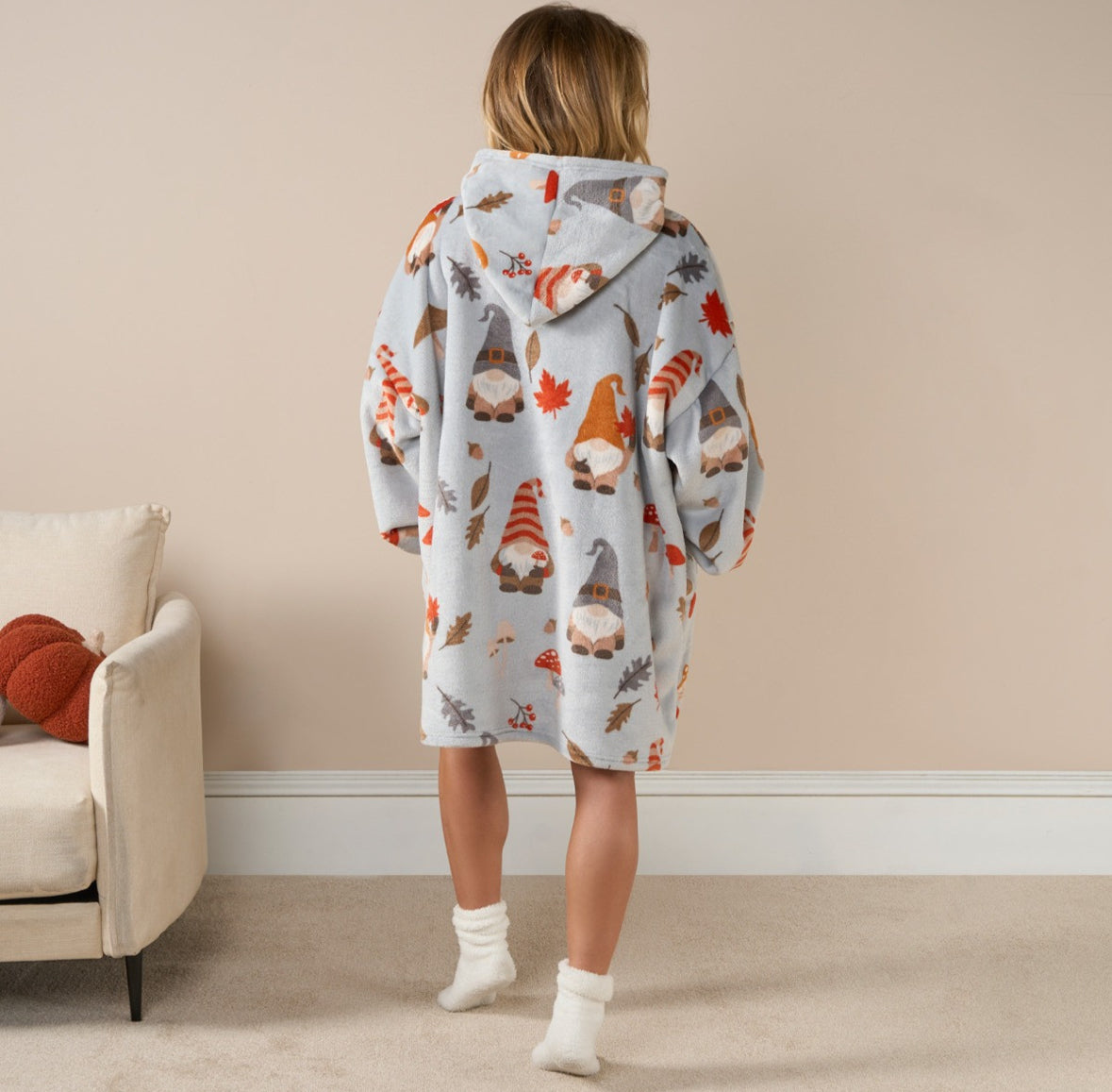 Autumn Gonk Print Hoodie Blanket - Grey 🇬🇧