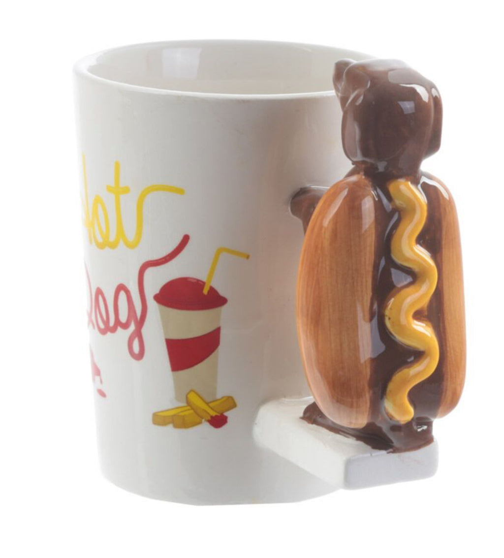 Shaped Handle Ceramic Mug - Sausage Dog in Bun HOT DOG Fast Food 🇬🇧