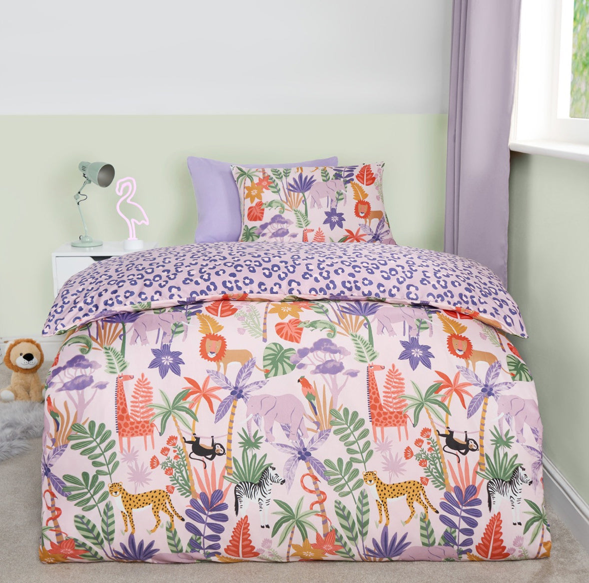 Kids Safari Print Reversible Duvet Cover Set - Purple 🇬🇧