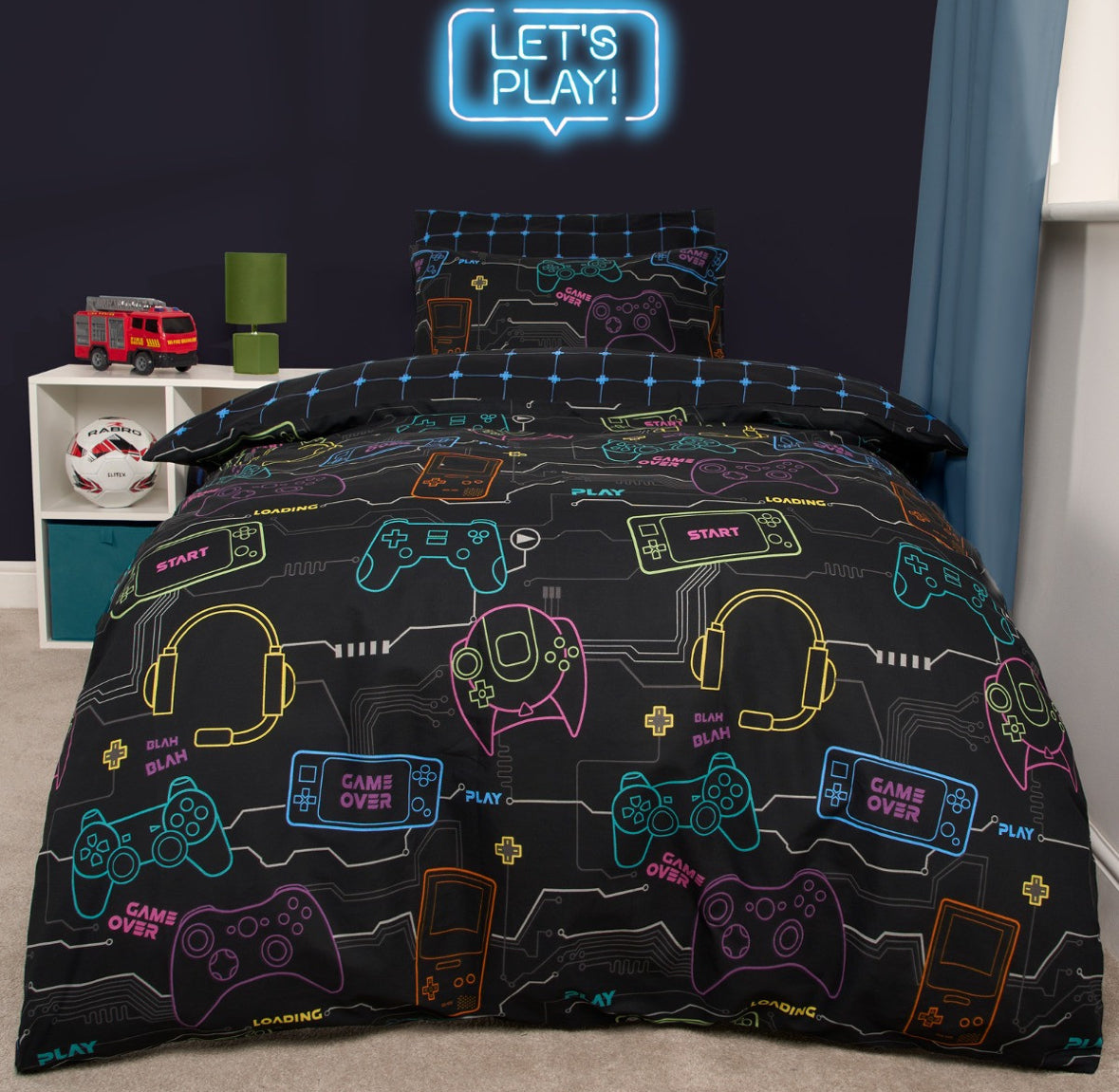 Neon Gaming Check Reversible Duvet Cover Set 🇬🇧