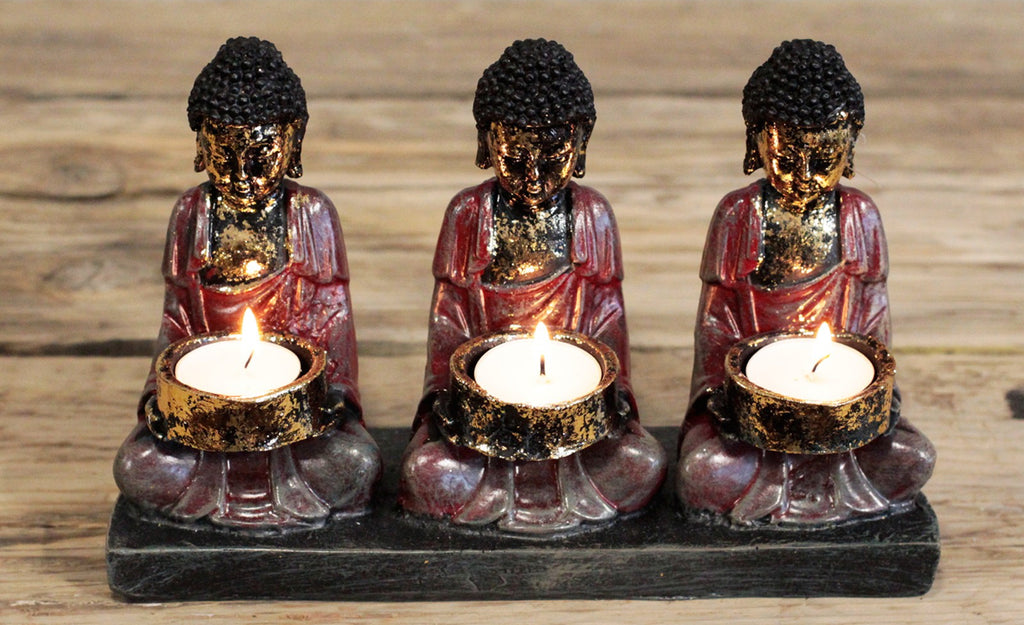 Antique Buddha - Three Devotees Candle Holder 🇬🇧