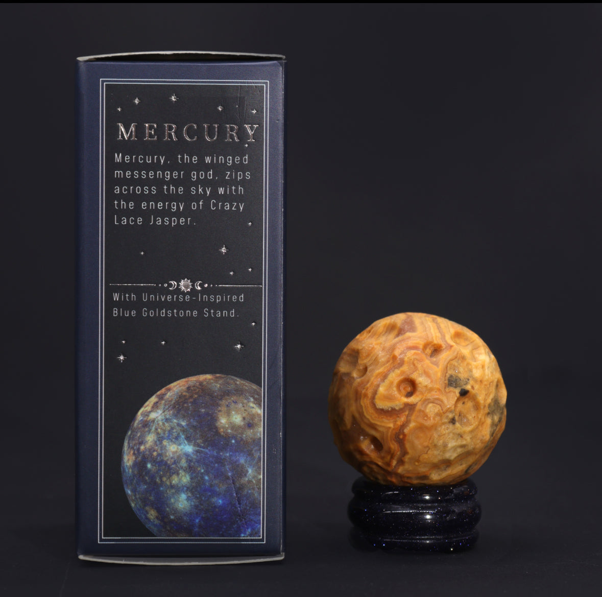 Crazy Lace Jasper Planet on a Sola Goldstone Stand (MERCURY) 🇬🇧