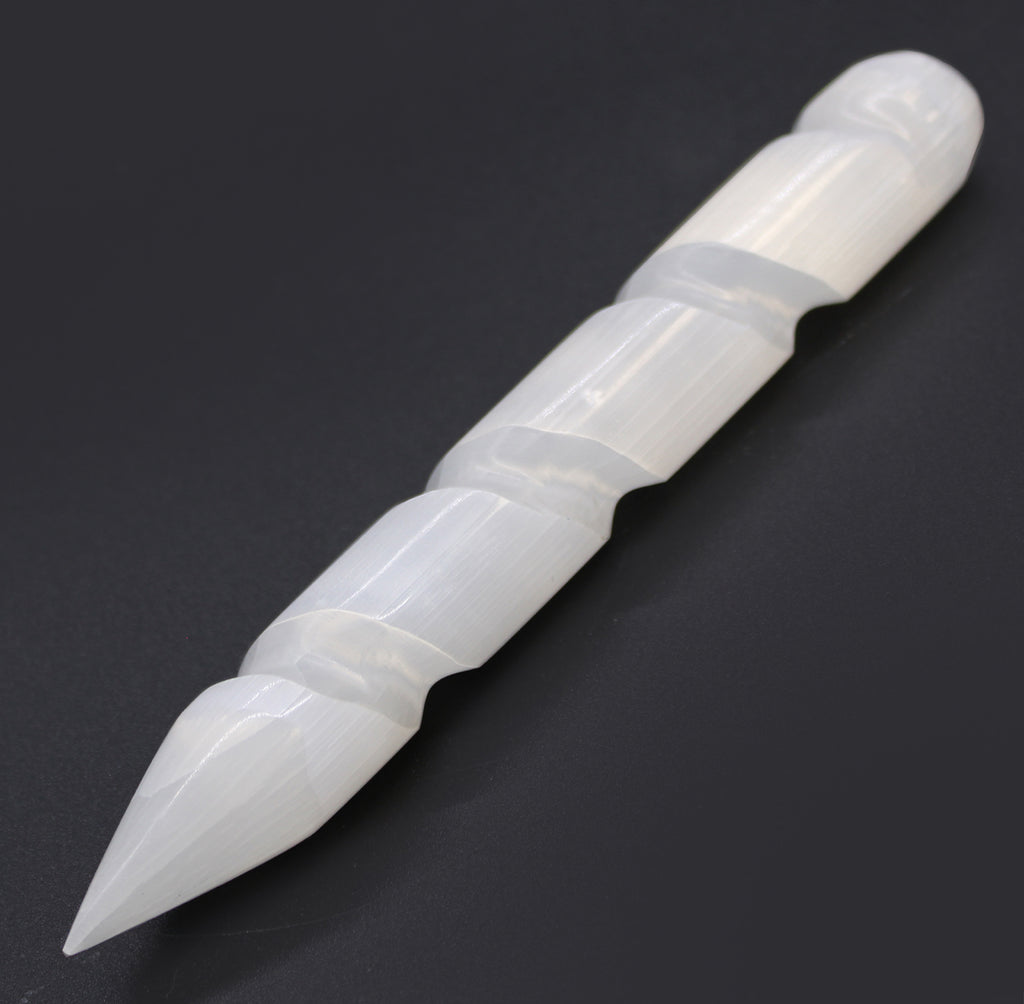 Selenite Spiral Wands - 16 cm (Point One Ends) 🇬🇧
