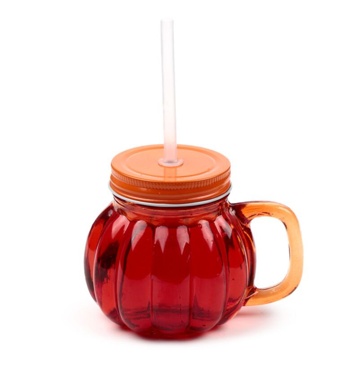 Glass Drinking Jar with Lid & Straw - Pumpkin 🇬🇧