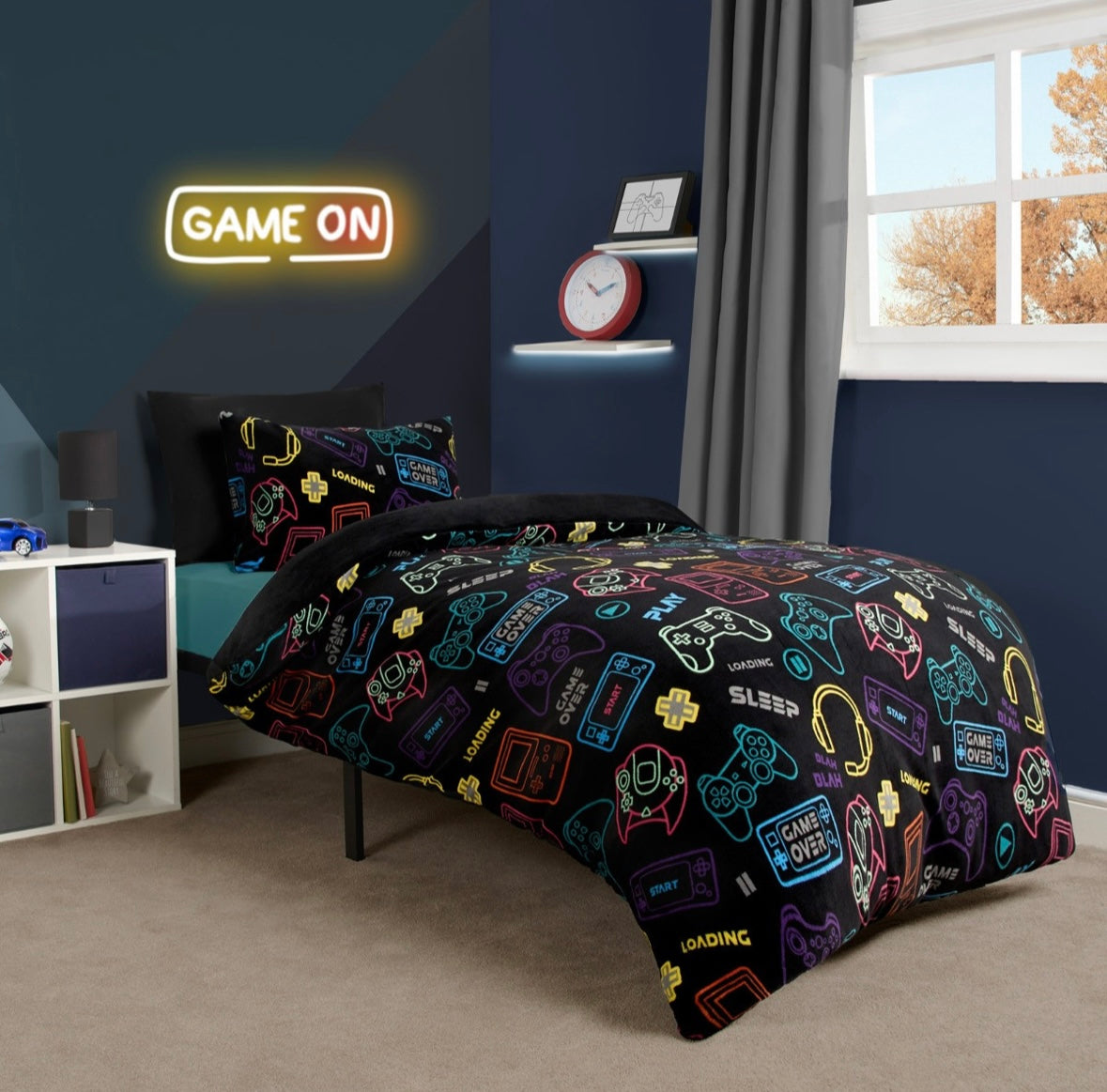 Gaming Print Fleece Duvet Set - Black 🇬🇧