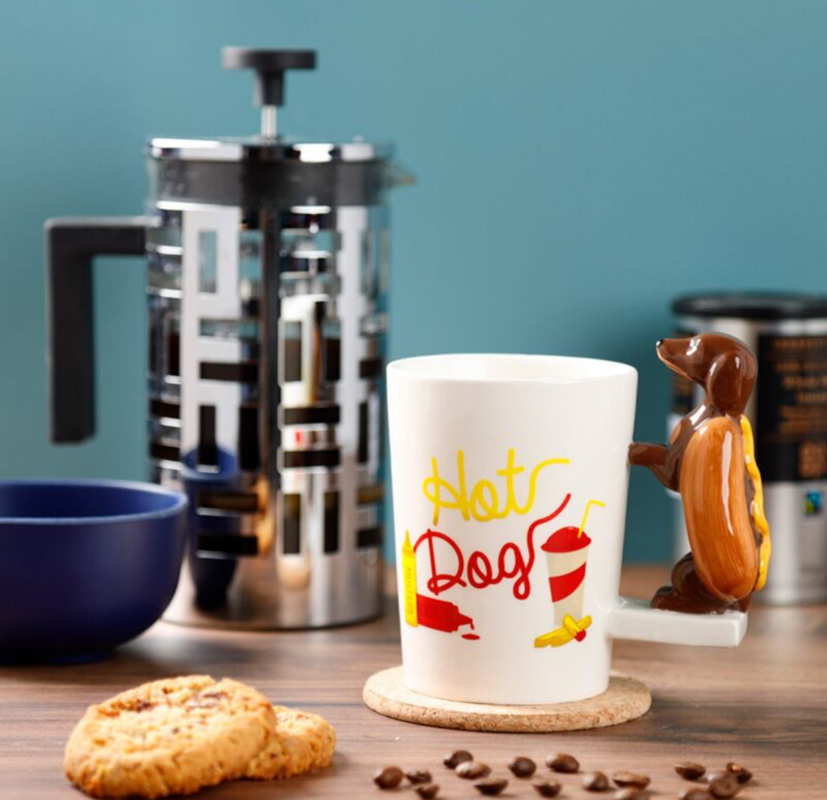 Shaped Handle Ceramic Mug - Sausage Dog in Bun HOT DOG Fast Food 🇬🇧